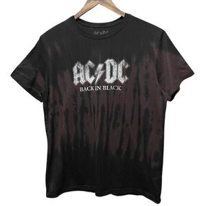 AC/DC back in black bleach tie-dye music band tour short sleeve crewneck T-shirt